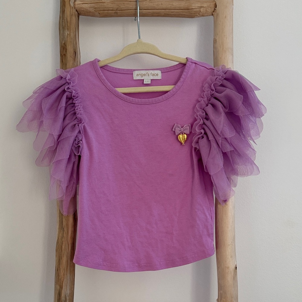 Purple Ruffle Sleeve Kids Top